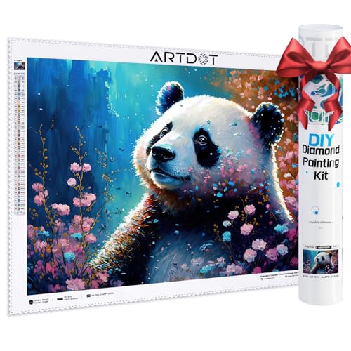 ARTDOT Lizenzierte 5D Diamond Painting Erwachsene Set 35×50cm, DIY Diamant Painting Bilder für Dekoration Wohnzimmer, mit Zubehör als Geschenk für Männer Mama Oma, Panda Tiere von ARTDOT