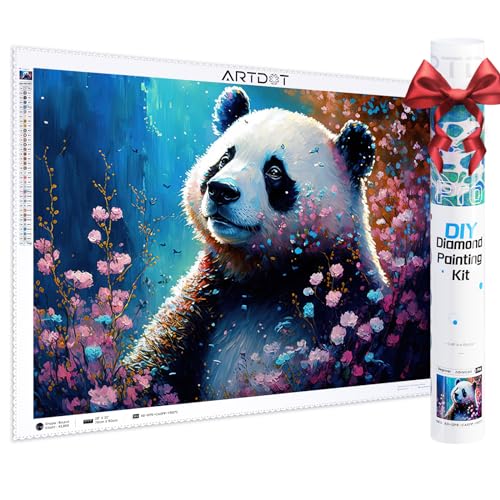 ARTDOT Lizenzierte 5D Diamond Painting Erwachsene Set 50×70cm, DIY Diamant Painting Bilder für Dekoration Wohnzimmer, mit Zubehör als Geschenk für Männer Mama Oma, Panda Tiere von ARTDOT