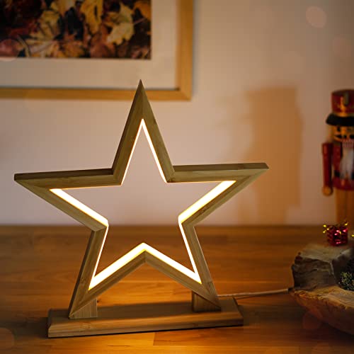 ARTECSIS LED-Stern Tischlampe mit Stecker aus Bambus, Weihnachtsstern 33 cm von ARTECSIS