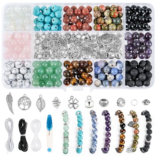 ARTESTAR 8mm Natürliche Edelsteine Set,Perlen Armbänder Selber Machen,Naturstein Edelsteine Mit Loch,Edelsteine Zum Auffädeln für DIY Chakra Armband,Halsketten Schmuck Basteln Erwachsene von ARTESTAR