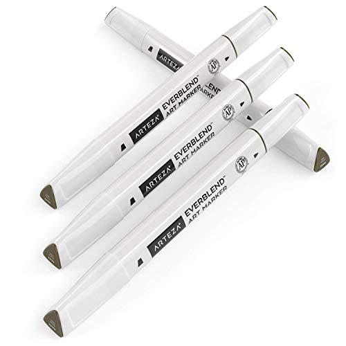 ARTEZA EverBlend Graffiti Marker, Launisches Grau A642 (4er-Pack), feine Spitze und Keilspitze, alkoholbasierte Twinmarker, hochwertige Künstler Marker zum Ausmalen, Kalligraphie und Zeichnen von ARTEZA