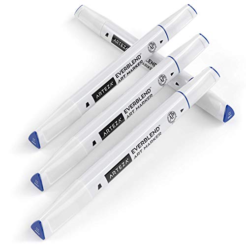 ARTEZA EverBlend Marker, A262 Stahlblau 4er-Pack, feine Spitze und Keilspitze, alkoholbasierte Twinmarker, hochwertige Graffiti Marker zum Ausmalen, Kalligraphie und Zeichnen von ARTEZA