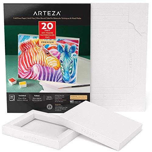 Arteza DIY-Rahmen, Aquarellpapier Block, 12.7 x 16.7 cm, 20 Blatt, schwerer Leinwandblock, 300 g/m², säurefreies Holzzellstoffpapier, Art Block für Malerei und Mischtechniken von ARTEZA