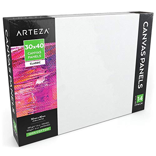Arteza Malkarton, 30x40cm Großpackung mit 14 Leinwänden, weiße grundierte 100% Baumwolle, für Malerei, Acrylgießen, Ölfarben & nasse Kunstmedien, Malpappe für Profis & Hobbymaler von ARTEZA