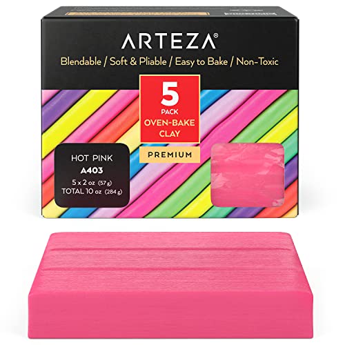 Arteza Polymer Clay, 284 g Packung, Hot Pink A403, weiche Modelliermasse ofenhärtend, Künstlerbedarf für Kunsthandwerk und Schmuckherstellung, Knete zum Backen von ARTEZA