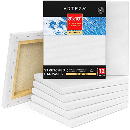 Arteza Premium Leinwand Keilrahmen, 20.3 x 25.4 cm, 12 bespannte Keilrahmen, 100% Baumwolle mit säurefreier Titan-Acryl-Gesso Grundierung, Leinwände für Acrylmalerei, Ölfarben & nasse Kunstmedien von ARTEZA