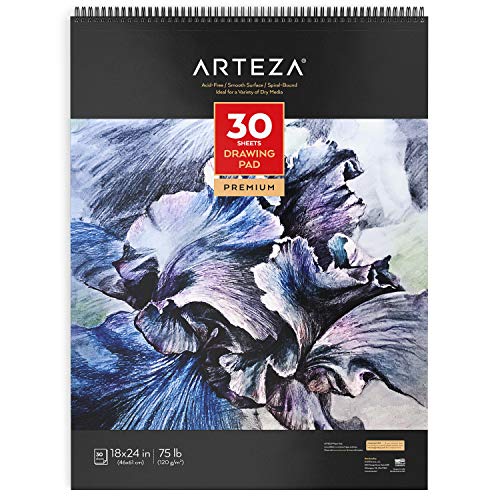 Arteza Zeichenblock 30 Blatt, Zeichenpapier 46 x 61 cm, Skizzenblock mit Spiralbindung, weißes schweres Papier 120 g/m² mit Mikroperforation, für viele trockene Medien von ARTEZA