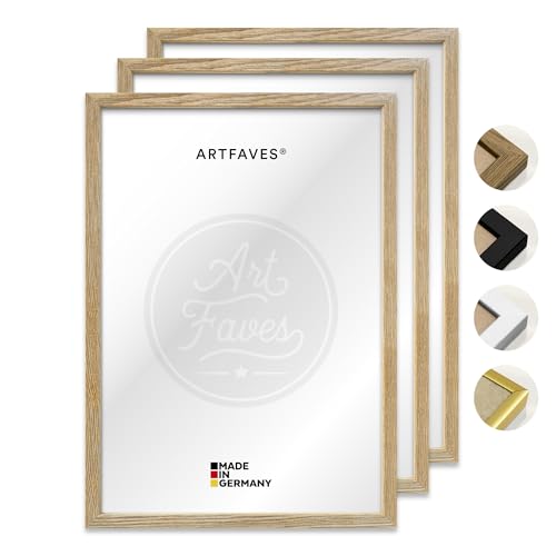 ARTFAVES® Bilderrahmen Set - 3 Stück aus Holz - 21 x 30 cm - EICHE natur - Holz Rahmen, Fotorahmen, Posterrahmen für Collage, mit Schutzfolie von ARTFAVES