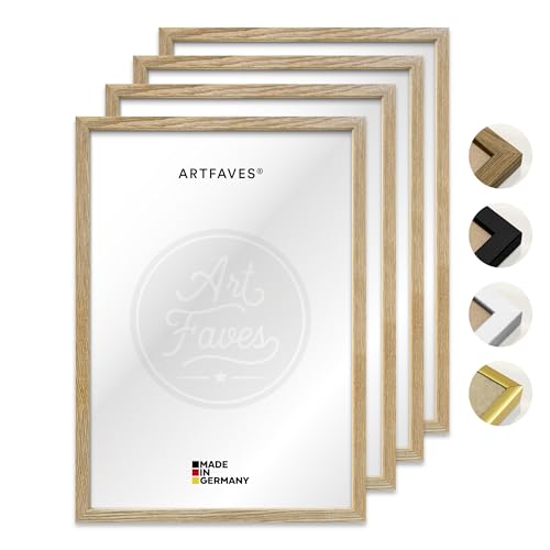 ARTFAVES® Bilderrahmen Set - 4 Stück aus Holz - 13 x 18 cm - EICHE natur - Holz Rahmen, Fotorahmen, Posterrahmen für Collage, mit Schutzfolie von ARTFAVES