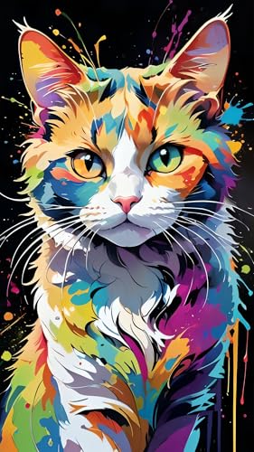 ARTGOTO Diamond Painting Eckige Steine Groß XXL Bilder Erwachsene,40x70cm Katze A,5D Diamant Painting Set Viereckige Quadratische Steine mit Zubehör Für Wohnzimmer Dekoration von ARTGOTO