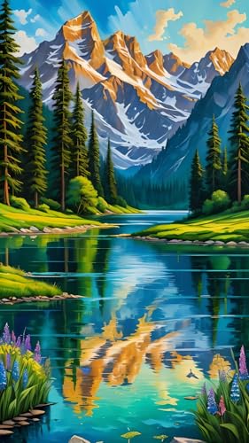 ARTGOTO Diamond Painting Eckige Steine Groß XXL Bilder Erwachsene,70x40cm Landschaft Berge Wald A,5D Diamant Painting Set Viereckige Quadratische Steine mit Zubehör Für Wohnzimmer Dekoration von ARTGOTO