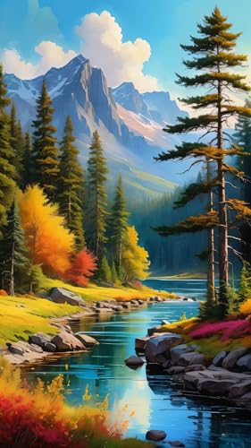 ARTGOTO Diamond Painting Eckige Steine Groß XXL Bilder Erwachsene,70x40cm Landschaft Berge Wald B,5D Diamant Painting Set Viereckige Quadratische Steine mit Zubehör Für Wohnzimmer Dekoration von ARTGOTO