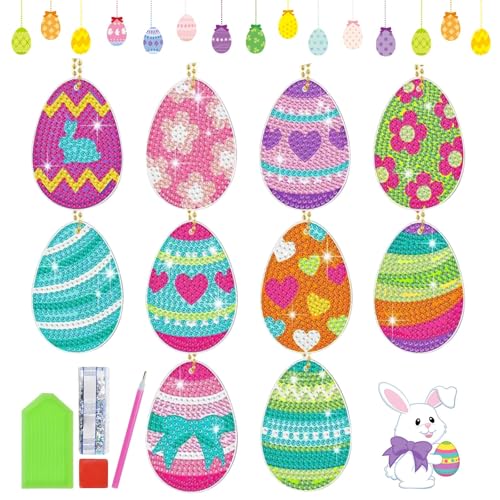 ARTGUTS 10pcs Easter Egg Diamond Painting Set - 5D Diamond Painting for Kids and Keychain, Easter Theme Keychain Diamond Painting von ARTGUTS