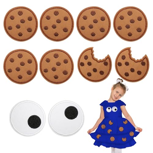 ARTGUTS 10 Stück Keks Aufnäher,Aufnäher Bügelbilder,Gebügeltes Gesticktes Abzeichen,Cookies Stoffaufkleber Aufbügeln und Aufnähen,Schokoladenchips Stickerei für Kleidung,Hüte,Taschen,DIY Dekoration von ARTGUTS