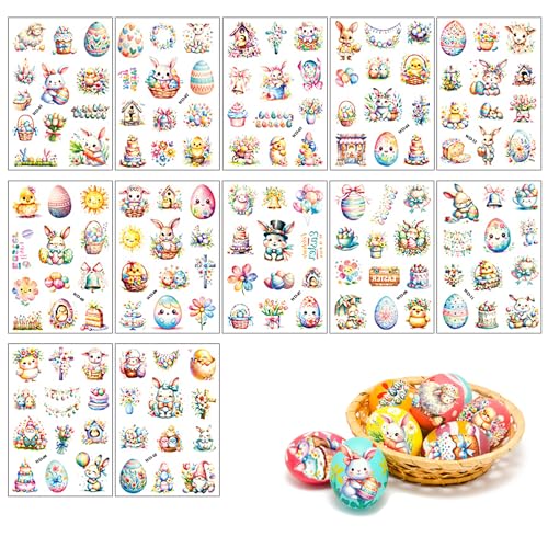 ARTGUTS 12 Stück Easter Egg Stickers,Easter Stickers,Frohe Ostern Transfer-Aufkleber,Sticker Ostern Kinder,Easter Bunny,Aufkleber Ostereiern Kaninchen und Küken,Osterdekoration,Small Gifts for Easter von ARTGUTS