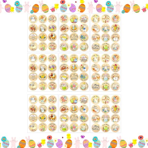 ARTGUTS 9 Stück Aufkleber Ostern Deko, Osterhasen Aufkleber, Frohe Ostern Aufkleber Hase, Aufkleber Ostern, Rund Ostersticker,Osterhase Etiketten selbstklebend,für Osterkarten,Geschenke,Dekoration von ARTGUTS