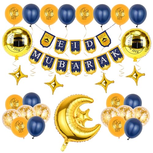 ARTGUTS Eid Mubarak Ramadan Feier Dekoration, Ramadan Luftballons, Gold Mond Stern Folienballon, Eid Mubarak Banner Aufhängen, Eid Mubarak ballon Spirale Deko, für Eid Ramadan Mubarak Partydeko von ARTGUTS