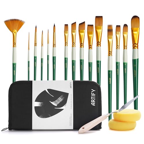ARTIFY Pinselset Acrylfarben - 18 Stück Pinsel Acrylfarbe mit Organisationstasche Palettenmesser und 2 Schwämmen, für Acryl, Aquarell, Öl,Gouache, Steinmalerei ARTIFY Pinselset Acrylfarben - 18 Stück Pinsel Acrylfarbe mit Organisationstasche Palettenmesser und 2 Schwämmen, für Acryl, Aquarell, Öl,Gouache, Steinmalerei von ARTIFY art supplies
