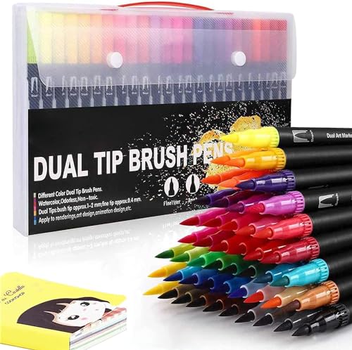 ARTOYS Filzstifte Dicke und Dünne, 72 Farben Dual Brush Pen Set, Marker Fineliner für Kinder und Erwachsene Mandala Spitze Fasermaler 1-2 mm/Fineliner 0,4 mm von ARTOYS