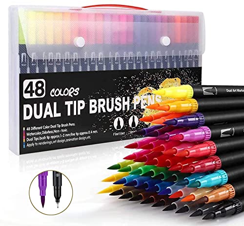 ARTOYS Filzstifte Set,48 Farben,Dual Brush Pen Set Dicke und Dünne Spitze für Kinder und Erwachsene Mandala Fasermaler 1-2 mm/Fineliner 0,4 mm von ARTOYS