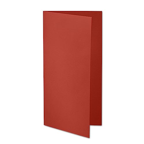 ARTOZ 50x DIN Lang Faltkarten - Rot (Feuerrot) gerippt 210 x 105 mm Klappkarten - Blanko Doppelkarte mit 220 g/m² edle Egoutteur-Rippung von ARTOZ