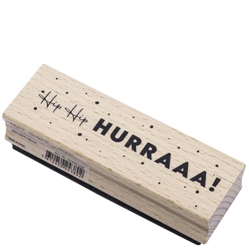 Artoz Stempel – Holzstempel – „Hip Hip Hurra“ – 90 x 30 mm – Motivstempel zum Kartenbasteln für Weihnachten, Einladungen, Grüße von ARTOZ