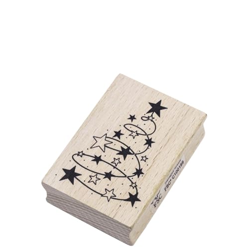 Artoz Stempel – Holzstempel – „Tannenbaum mit Sternen“ – 70 x 50 mm – Motivstempel zum Kartenbasteln für Weihnachten, Einladungen, Grüße von ARTOZ