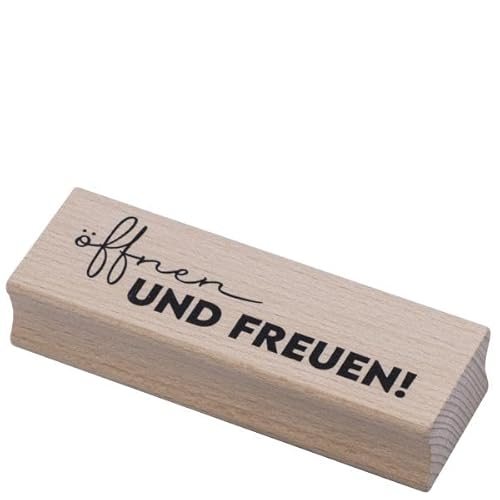 Artoz Stempel – Holzstempel – „öffnen und freuen!“ – 90 x 30 mm – Motivstempel zum Kartenbasteln für Einladungen, Geburtstag, Grüße von ARTOZ