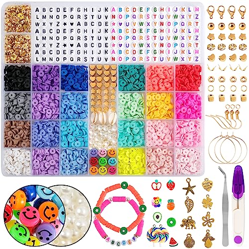 ARTREE 3200+ Colorful Beads 6mm 24 Colors Polymer Clay Beads Smiley Face Letters Beads for DIY Necklace Bracelet Crafts Beads for Bracelets Bracelets von ARTREE