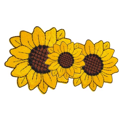 ARTSEWPLY 3 Stück Stickaufkleber Sonnenblume Kunstpflanzen Zubehör DIY Blumenaufnäher Stickflicken Süßer Baumwollstoffaufnäher Kunstblumen Coole Aufnäher Hosenflicken Stickgarn von ARTSEWPLY