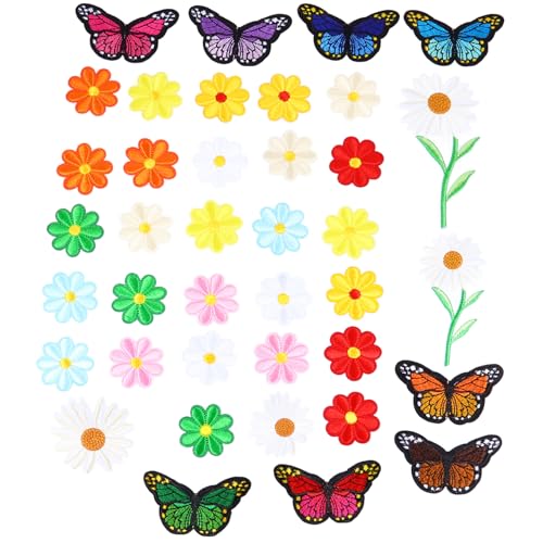 ARTSEWPLY 39pcs Schmetterlinge Stickflecken Aufkleber Hot Melt Aufkleber Daisy Cloth Patch von ARTSEWPLY