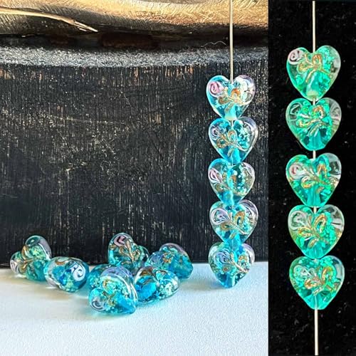 Artsy Crafts Glühwürmchen-Perlen in Herzform, leuchten im Dunkeln, 12 mm, europäische Lampwork, leuchtende Glasperlen für Schmuckherstellung, Charm-Armbänder, Halsketten, Ohrringe, Basteln (Herz - von ARTSY CRAFTS INC