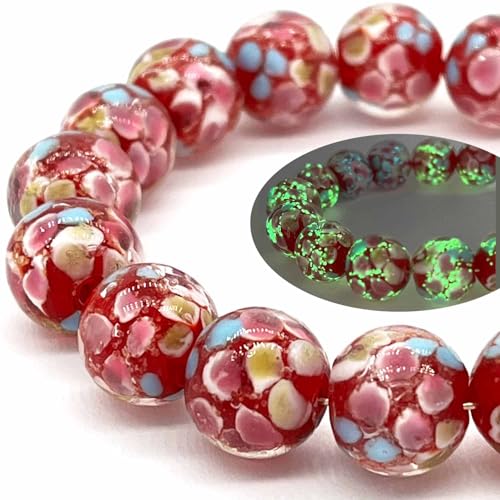 Artsy Crafts Lilienblüten-Perlen, leuchtet im Dunkeln, 12 mm, europäische Lampwork, leuchtende Glasperlen für Schmuckherstellung, Charm-Armbänder, Halsketten, Ohrringe, Basteln, Lilie, Rot von ARTSY CRAFTS INC