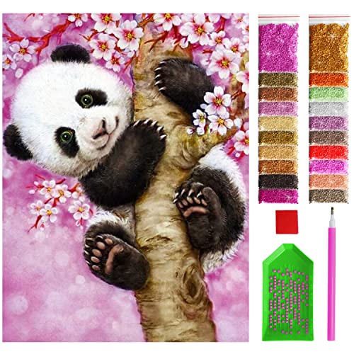 ARTULIO Diamond Painting Set - Ein Panda auf blühendem Baum - 30x40 cm – 5D Diamant Painting Bilder DIY, Diamond Painting Erwachsene von ARTULIO