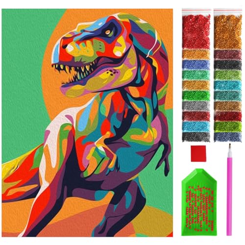 ARTULIO Diamond Painting Set - Bunter Dinosaurier - 30x40 cm – 5D Diamant Painting Bilder DIY, Diamond Painting Erwachsene von ARTULIO