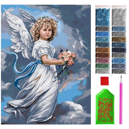 ARTULIO Diamond Painting Set – Engel mit Blumenstrauß - 30x40 cm – 5D Diamant Painting Bilder DIY, Diamond Painting Erwachsene von ARTULIO