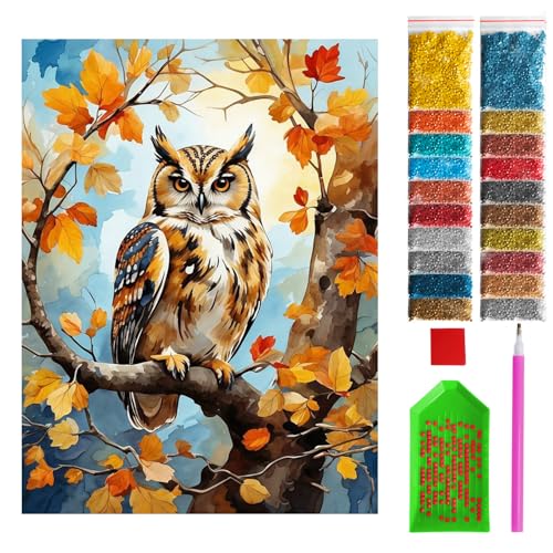 ARTULIO Diamond Painting Set - Eule in herbstlichen Farben - 30x40 cm – 5D Diamant Painting Bilder DIY, Diamond Painting Erwachsene von ARTULIO