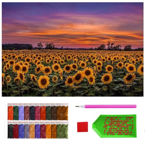 ARTULIO Diamond Painting Set - Feld von Sonnenblumen bei Sonnenuntergang - 40x60 cm - Groß XXL - 5D Diamant Painting Bilder DIY, Diamond Painting Erwachsene von ARTULIO