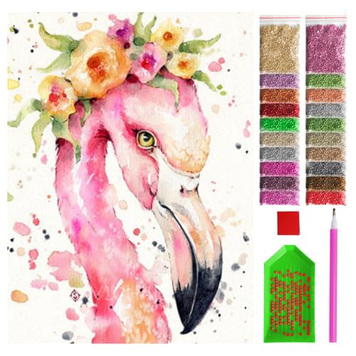 ARTULIO Diamond Painting Set - Flamingo mit Blumen - 30x40 cm – 5D Diamant Painting Bilder DIY, Diamond Painting Erwachsene von ARTULIO