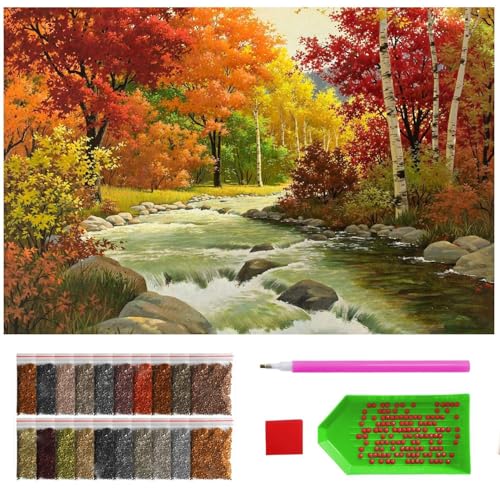 ARTULIO Diamond Painting Set - Herbstlandschaft entlang eines Bergbaches - 40x60 cm - Groß XXL - 5D Diamant Painting Bilder DIY, Diamond Painting Erwachsene von ARTULIO