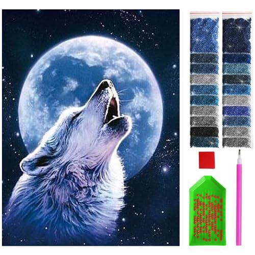 ARTULIO Diamond Painting Set - Heulender Wolf vor Mond - 30x40 cm – 5D Diamant Painting Bilder DIY, Diamond Painting Erwachsene von ARTULIO