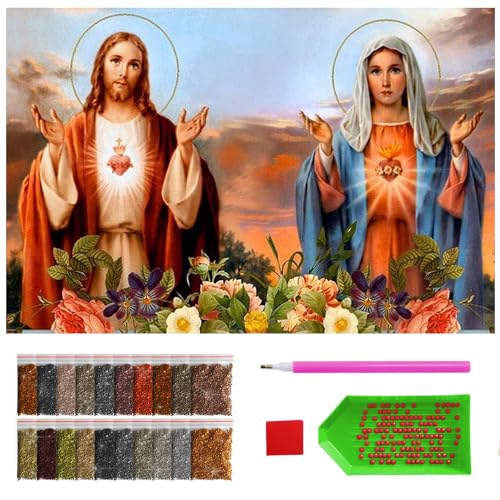 ARTULIO Diamond Painting Set - Jesus und Maria im bunten Garten - 40x60 cm - Groß XXL - 5D Diamant Painting Bilder DIY, Diamond Painting Erwachsene von ARTULIO