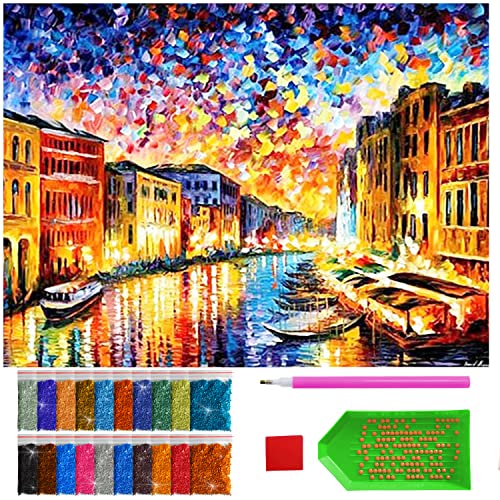 ARTULIO Diamond Painting Set - Märchenhaftes nächtliches Venedig - 30x40 cm – 5D Diamant Painting Bilder, Diamond Painting Erwachsene von ARTULIO