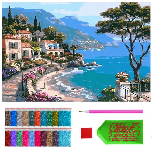 ARTULIO Diamond Painting Set - Malerische Küste des Städtchens - 40x60 cm - Groß XXL - 5D Diamant Painting Bilder DIY, Diamond Painting Erwachsene von ARTULIO