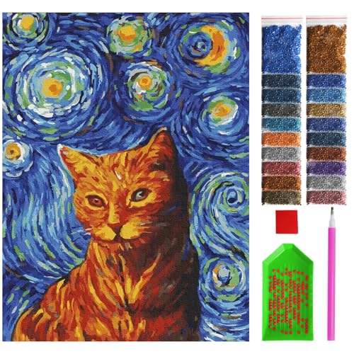 ARTULIO Diamond Painting Set - Malerische rote Katze - 30x40 cm – 5D Diamant Painting Bilder DIY, Diamond Painting Erwachsene von ARTULIO