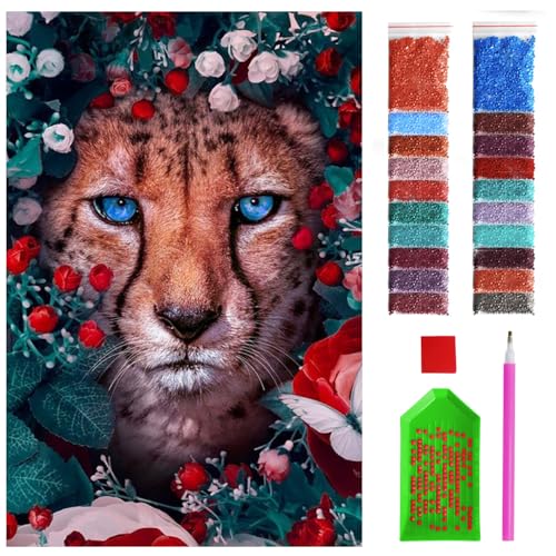 ARTULIO Diamond Painting Set - Malerischer Gepard unter Blumen - 40x60 cm - Groß XXL - 5D Diamant Painting Bilder DIY, Diamond Painting Erwachsene von ARTULIO