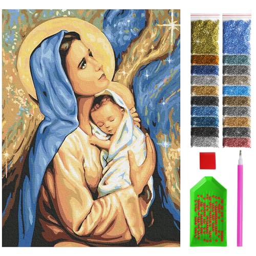 ARTULIO Diamond Painting Set - Mutter Gottes mit Kind - 30x40 cm – 5D Diamant Painting Bilder DIY, Diamond Painting Erwachsene von ARTULIO