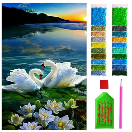 ARTULIO Diamond Painting Set - Schöne Schwäne auf dem See - 40x60 cm - Groß XXL - 5D Diamant Painting Bilder DIY, Diamond Painting Erwachsene von ARTULIO