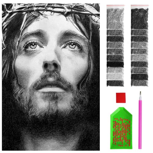 ARTULIO Diamond Painting Set - Schwarz-weiß Porträt von Jesus Christus - 40x60 cm - Groß XXL - 5D Diamant Painting Bilder DIY, Diamond Painting Erwachsene von ARTULIO