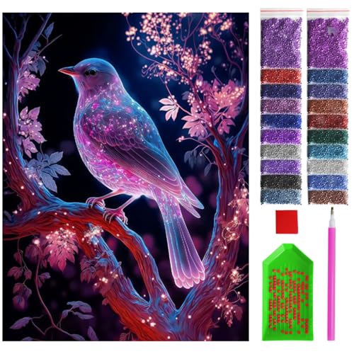 ARTULIO Diamond Painting Set - Vogel in lila Schattierungen - 30x40 cm – 5D Diamant Painting Bilder DIY, Diamond Painting Erwachsene von ARTULIO